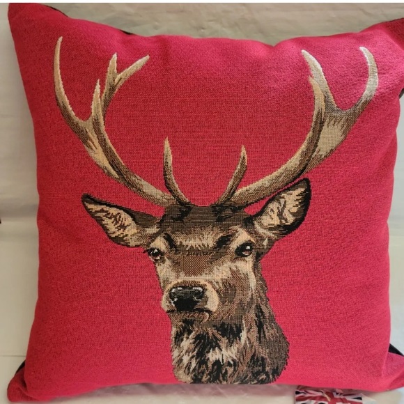 Hines of Oxford Stag on Red Tapestry 18" Toss Pillow Decorative Buck Deer Throw - Picture 1 of 12